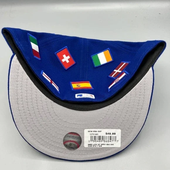 Chicago Cubs Hat Men 7 5/8 Blue All Over Flag 59Fifty New Era Fitted Cap - Picture 6 of 7